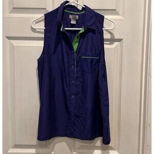 JCP Silk Blend Sleeveless Button-up Shirt Royal Blue Collared Women's Large